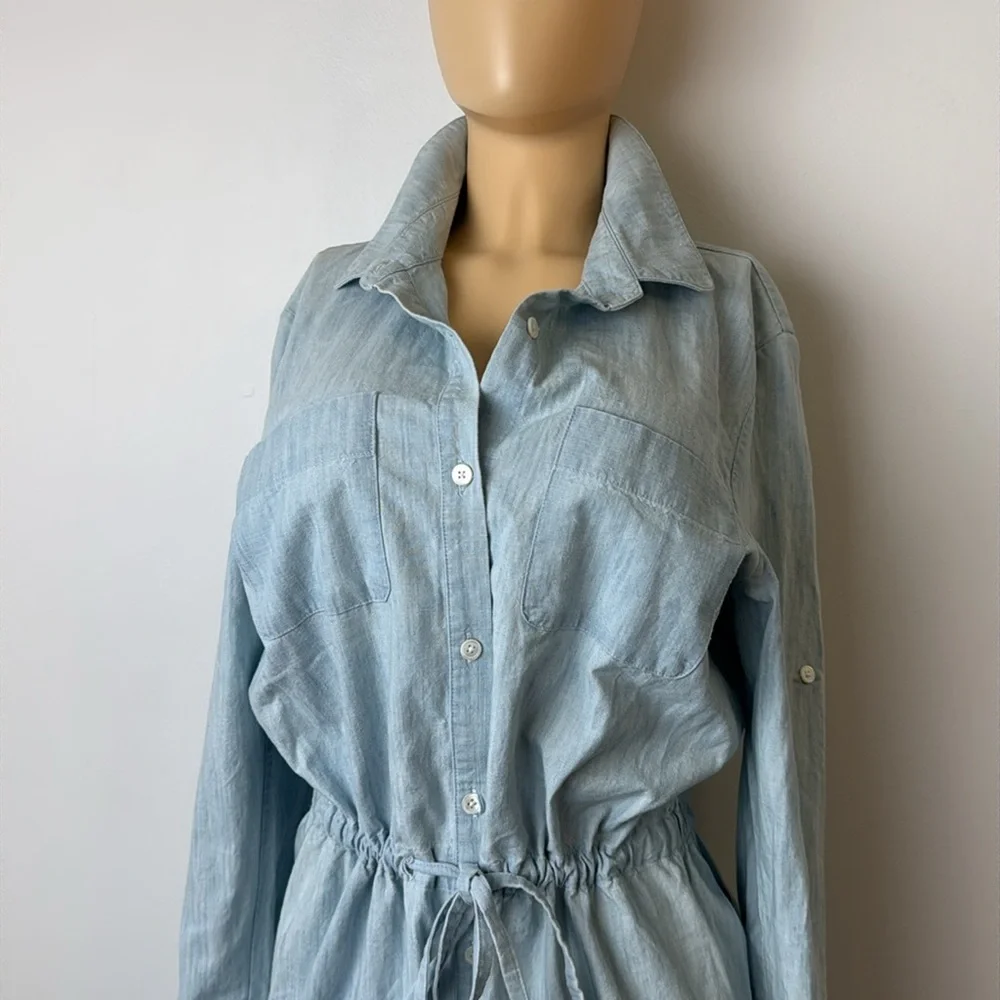 Adam Lippes chambray knee-length long sleeve Shirt Dress 10 - Picture 3 of 9